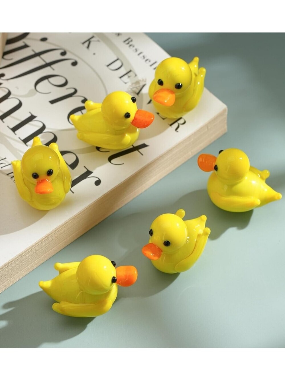 Yellow Ceramic Duck Figurines - Set of 6